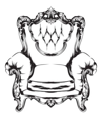 Barok koltuk vektör. Kraliyet tarzı decotations. Victoria süsler kazınmış. İmparatorluk mobilya dekor resimler sanat hattı