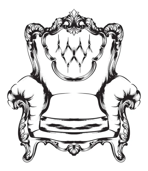 Fauteuil baroque Vector. Décotations de style royal. Ornements victoriens gravés. Mobilier impérial décor illustrations ligne arts — Image vectorielle