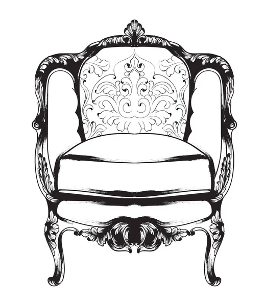 Kunglig stol vektor. Kunglig stil decotations. Viktorianska ornament graverade. Imperial möbeldekor illustrationer linje konst — Stock vektor
