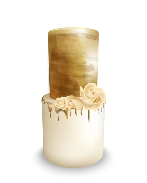 花ベクトルと結婚式の黄金のケーキベクトル水彩。装飾とヴィンテージおいしい白いケーキ — ストックベクタ