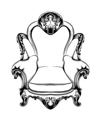 Klasik koltuk Vektörü. Kraliyet tarzı decotations. Viktorya dönemi süsleri oyulmuş. İmparatorluk mobilya dekor illüstrasyon çizgi sanatları