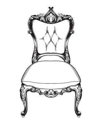 Klasik koltuk Vektörü. Kraliyet tarzı decotations. Viktorya dönemi süsleri oyulmuş. İmparatorluk mobilya dekor illüstrasyon çizgi sanatları