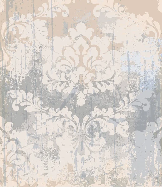Vektor-Rokoko-Muster Textur. Damast Ornament Grunge Hintergrund. Vintage Royal Stoff Rost-Effekt. Viktorianische exquisite florale Vorlagen — Stockvektor