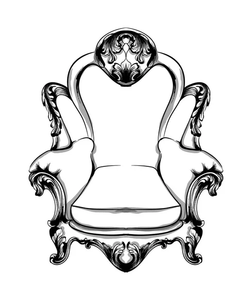 Poltrona classica Vector. Decotazioni in stile reale. Ornamenti vittoriani incisi. Mobili imperiali arredamento illustrazione linea arti — Vettoriale Stock