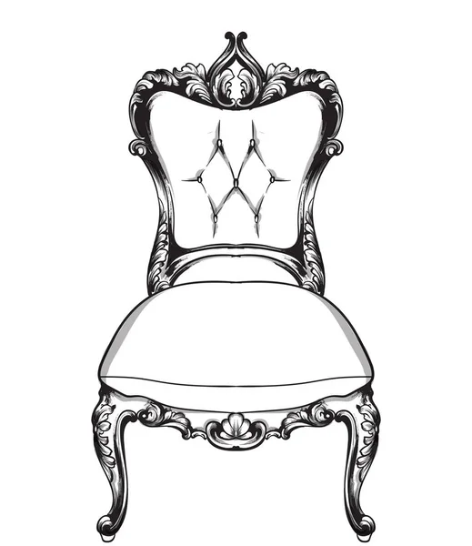 Klassieke fauteuil vector. Koninklijke stijl decotations. Victoriaanse ornamenten gegraveerd. Imperial meubilair decor illustratie lijn arts — Stockvector