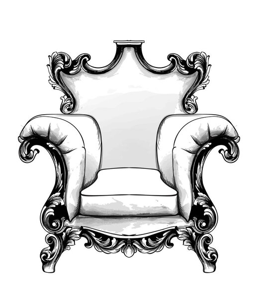 Классический вектор кресла. Королевский стиль декотации. Викторианские украшения выгравированы. Изобразительное искусство имперской мебели
