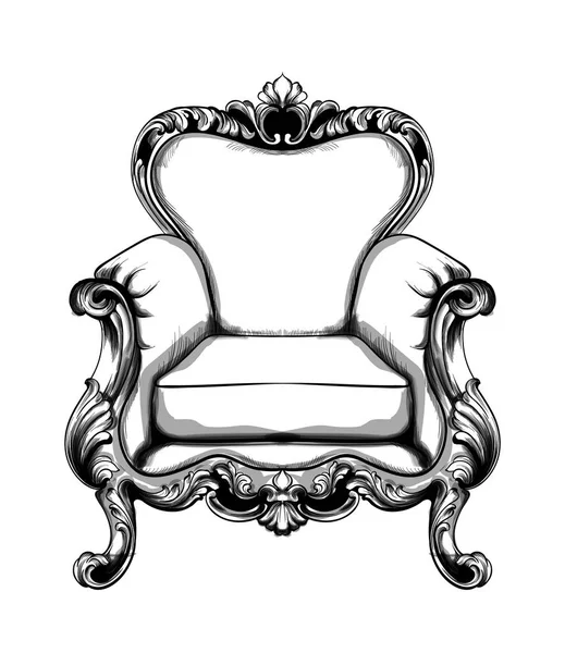 Klassieke fauteuil vector. Koninklijke stijl decotations. Victoriaanse ornamenten gegraveerd. Imperial meubilair decor illustratie lijn arts — Stockvector