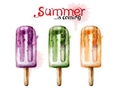 Yaz dondurma suluboya Vektör. Renkli sulu tatlılar