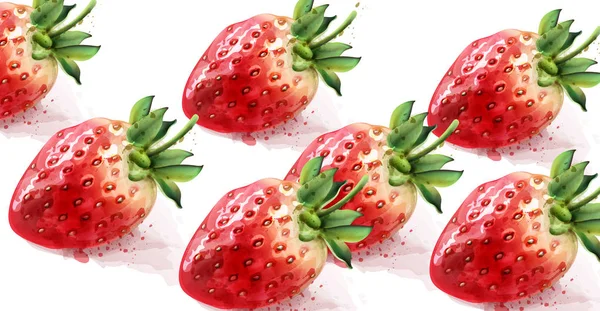 Erdbeermuster Vektor Aquarell. Texturen frischer Früchte — Stockvektor