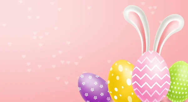 Pasen Traditionele kleurrijke eieren Vector realistisch. Voorjaarsvakantie spandoek. 3d gedetailleerde poster templates — Stockvector