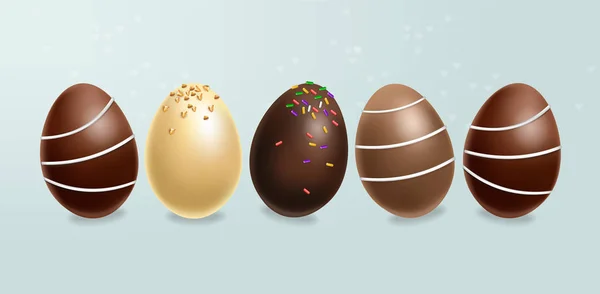 Los huevos de chocolate ponen Vector realista. chocolate a base de leche y chocolate oscuro. 3d colecciones detalladas de carteles o etiquetas — Vector de stock