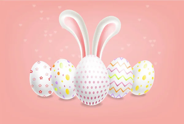 Vector de huevos de Pascua realista. Banner navideño de primavera. 3d plantillas detalladas de pósters — Vector de stock