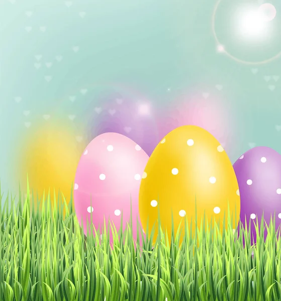 Coloroso Vector de huevos de Pascua realista. Banner navideño de primavera. 3d plantillas detalladas de pósters — Vector de stock