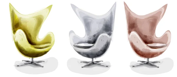 Cadeira moderna conjunto aquarela Vector. Design decoração mobiliário vintage — Vetor de Stock