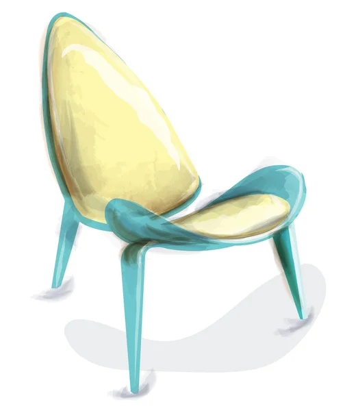 Silla retro azul acuarela Vector. Decoración de diseño muebles vintage — Archivo Imágenes Vectoriales
