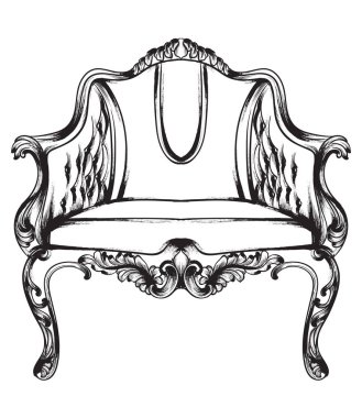 Zengin barok koltuk Vektör. Retro tarzı mobilyalar. Vintage tasarımlar