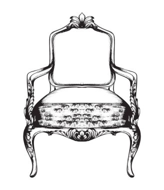 Zengin barok koltuk Vektör. Retro tarzı mobilyalar. Vintage tasarımlar