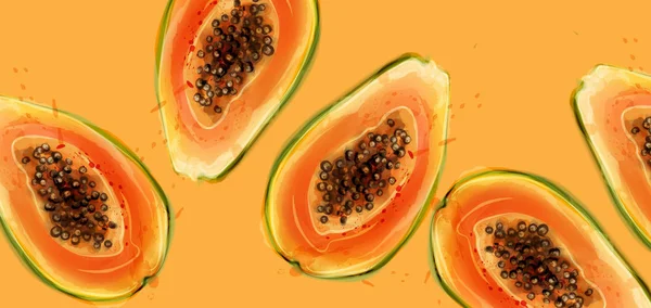 Papaya Früchte Vektor Aquarell. Sommer frische saftige Banner — Stockvektor