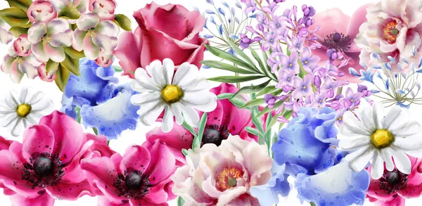 Bahar çiçekleri buket kartı Vektör suluboya. Bahar sezonu geçmişi. Vintage romantik dekorlar — Stok Vektör