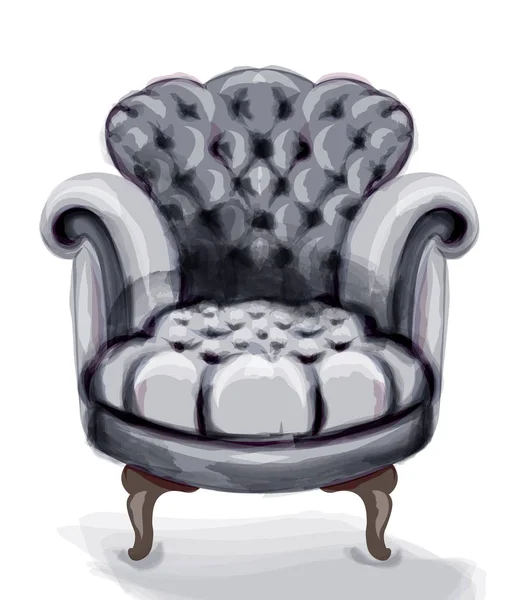 빈티지 복고풍의 안락 의자 벡터 수채화 현대적인 스타일의 가구. 오래된 효과 디자인 — 스톡 벡터