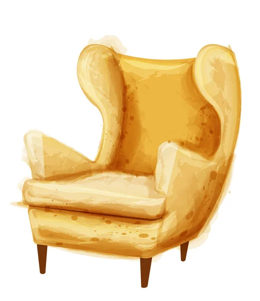 Vintage retro fauteuil vector aquarel. Moderne stijl meubels. Oude effect ontwerpen — Stockvector