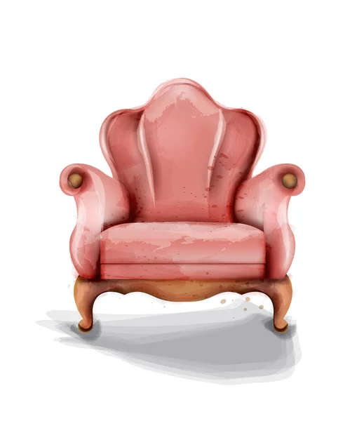 빈티지 복고풍의 안락 의자 벡터 수채화 현대적인 스타일의 가구. 오래된 효과 디자인 — 스톡 벡터