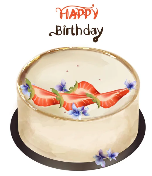 ハッピーバースデーケーキベクトル水彩画。甘いおいしいデザートカード — ストックベクタ
