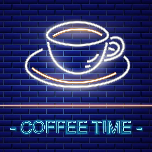 Koffieshop neon teken vector. Gloeiende koffie kopje symbool donkere achtergrond. Café menu templates — Stockvector