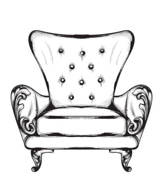 Zengin barok koltuk Vektör. Retro tarzı mobilyalar. Vintage tasarımlar