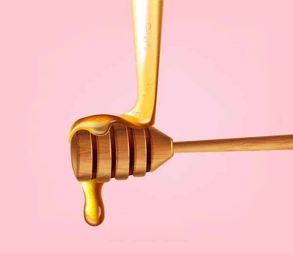 Honing dip geïsoleerde Vector realistisch. Honingvloeistof gieten. 3d illustraties — Stockvector