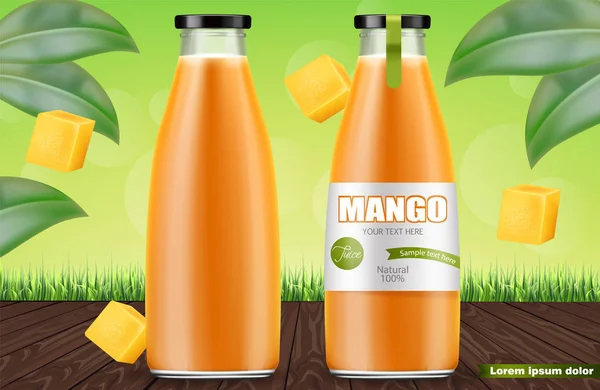 Mango juice Vector realistic. Product placement mock up. Packaging design. 3d illustrations — Stock Vector