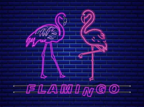 Neon flamingo 's banner Vector. Nachtclub poster label. Helder gloeiende borden — Stockvector