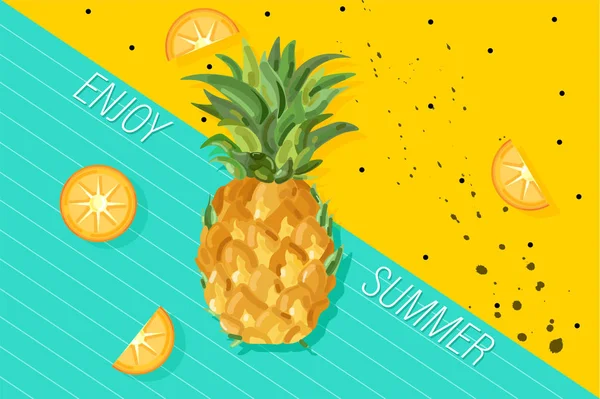 Bandeja de piña de verano Vector. posters trópicos de frutas frescas. Fondos abstractos y coloridos — Archivo Imágenes Vectoriales