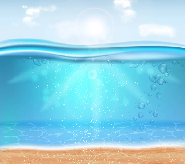 Unterwasser Vektor realistischen Hintergrund. Sea Party Banner Vorlage. Detaillierte 3D-Wasser-Poster — Stockvektor