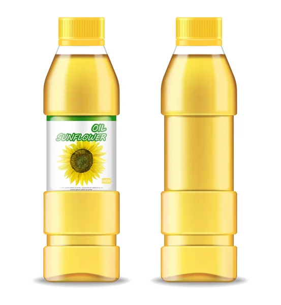 Sonnenblumenöl isolierten Vektor realistisch. Produktplatzierung Etikettendesign. 3D-Abbildungen — Stockvektor