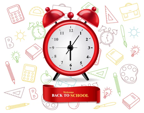 Back to school alarm clock poster Vector. Sale promotion banners — Stock Vector