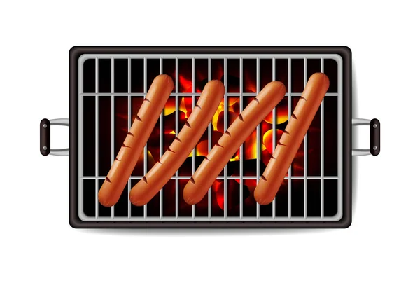 Хот-дог гриль Вектор реалистичен. Баннер вкусное меню брошюры шаблон горячих колбас. 3D иллюстрации пищевых продуктов — стоковый вектор