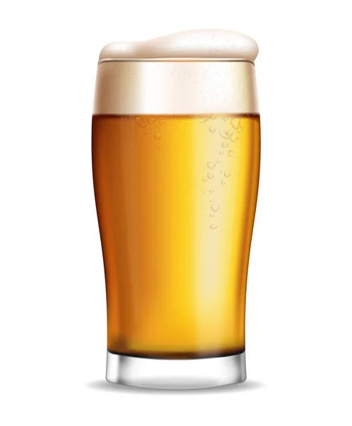 Bicchiere di birra isolato Vector realistico. Bevanda frizzante fresca. Modelli illustrativi dettagliati 3d — Vettoriale Stock