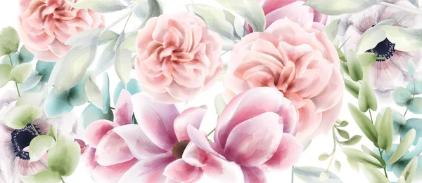 Růžová růže květinové karty Vector akvarel. Venkovský plakát Provence. Pozvánka na oslavu narozenin, slavnostní pozdrav s pozdravem — Stockový vektor