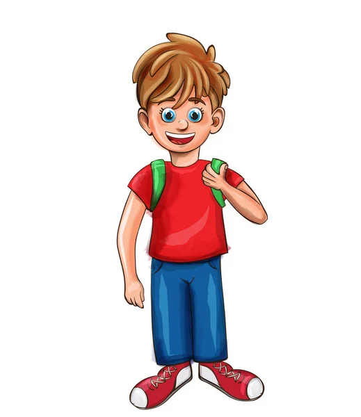 Niño feliz oliendo personaje de dibujos animados Vector. Camisa roja estilos retro — Archivo Imágenes Vectoriales