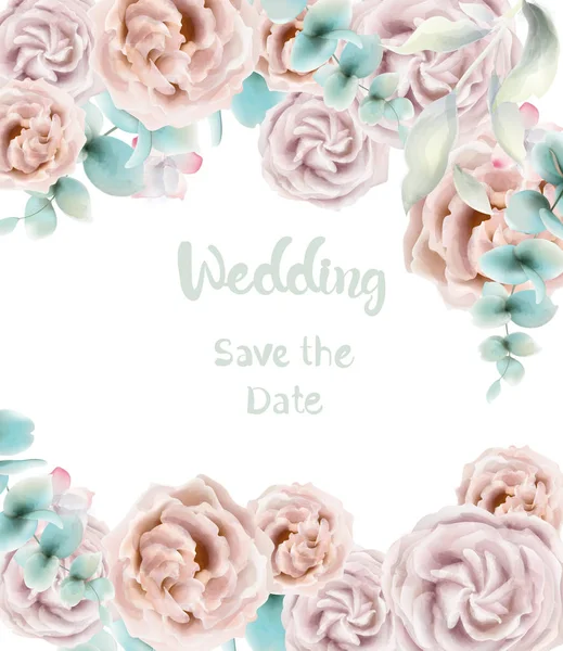 Ροζ κάρτα λουλουδιών. Vintage ρετρό στυλ γαμήλια πρόσκληση ή χαιρετισμούς — Διανυσματικό Αρχείο