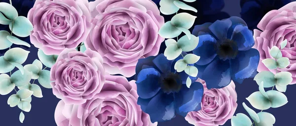 Цветы розы фон Векторный акварель. Свадебное приглашение или поздравление в стиле винтажного ретро — стоковый вектор