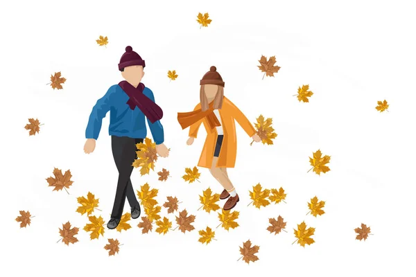 Niños jugando al aire libre otoño Vector. Feliz caída estilo de vida ilustraciones — Vector de stock