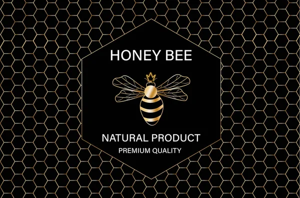 Honey bee golden label Vector. Product placement quality template posters — Stock Vector