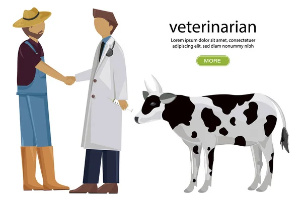 Ветеринар и фермер пожимают руку Вектору. Шаблоны: Плакаты проектов медицины — стоковый вектор