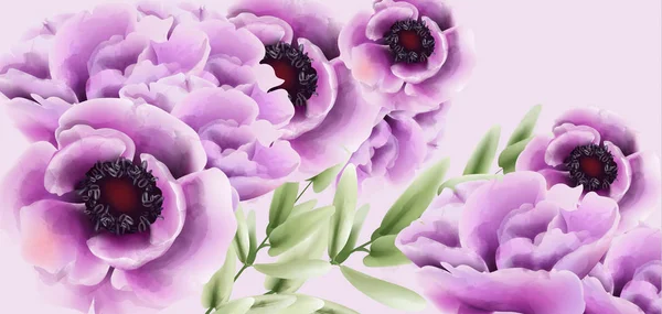 Růžové mák květiny kytice Vektorové akvarel. delikátní dekorace. Provence rustic boho poster. Svatba, narozeninové pozvánky, slavnostní pozdrav výzdoba — Stockový vektor