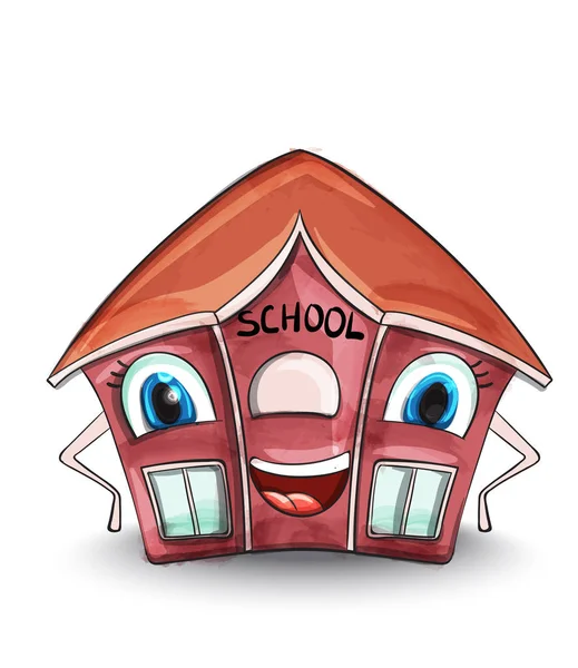School house Vector. Cartoon characters illustration. Red buildings — Stock Vector