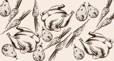 Mutlu Şükran Günü menüleri, Sanat Vektörü. Türkiye ve sebzeler ayrıntılı çizimler