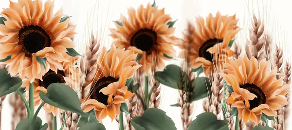 Fond aquarelle tournesol vecteur. Décors floraux de style rustique vintage — Image vectorielle