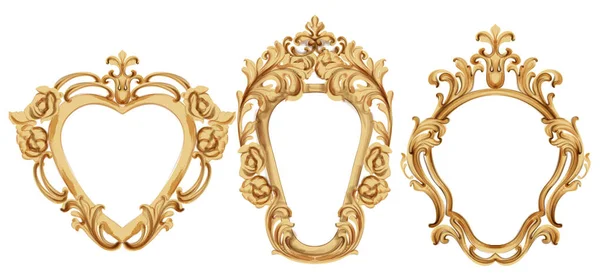 Marco barroco de lujo dorado Vector. Elegante decoración de espejo. Adornos victorianos ricos enmarcados — Vector de stock